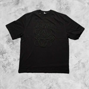 LOEWE SHORT SLEEVE T-SHIRT EMBROIDERED LOGO FRONT IN BLACK