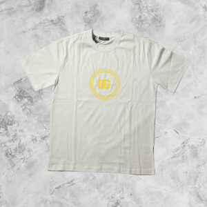 D&G T-SHIRT CREAM WITH YELLOW LOGO PRINT