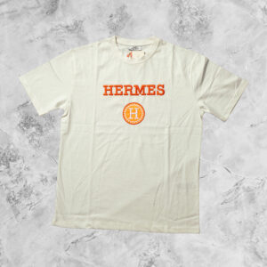 HERMES T-SHIRT CREAM WITH ORANGE EMBROIDERED LOGO