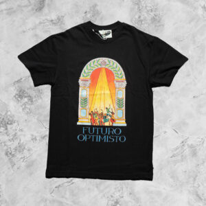 CASA BLANCA FUTURO OPTIMISTO SHORT SLEEVE T-SHIRT WITH PRINTED FRONT ON BLACK